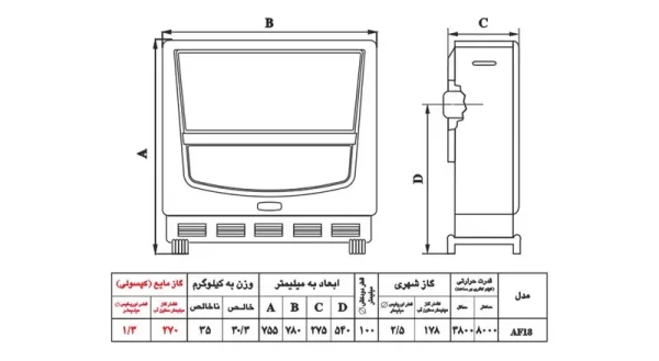 بخاری گازی نیک کالا مدل آفتاب AF18