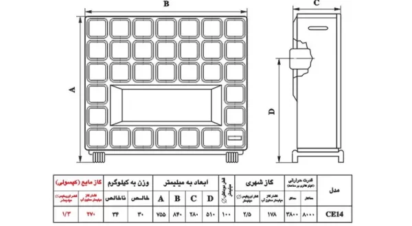 بخاری گازی نیک کالا 14000 مدل سرامیکی CE14